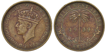 Британская Западная Африка 1 шиллинг 1939 Георг VI KM 23 никель латунь 25-1516