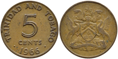 Тринидад и Тобаго 5 центов 1966 герб KM 2 бронза 4396-1045