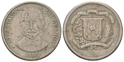 Доминиканская Республика 10 сентаво 1980 KM 50 медно-никель 4525-1026