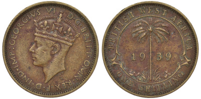 Британская Западная Африка 1 шиллинг 1939 Георг VI KM 23 никель латунь 25-1516