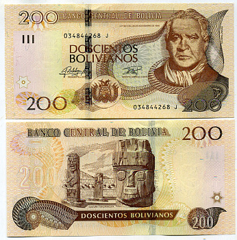 Боливия 200 боливиано 1986 (2015-2016) Франц Тамайо, Тиуанако Pick 247 бумага UNC (пресс) 451-442-3