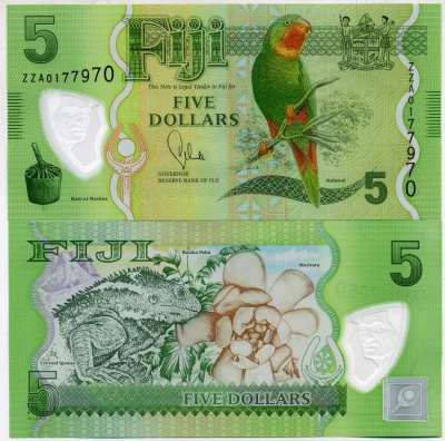 Фиджи 5 долларов 2012 попугай, игуана, замещенная серия ZZ Pick 115 z пластик UNC (пресс) 449-29-2