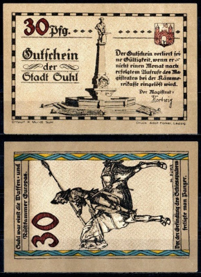 Зуль (Пруссия, Саксония) 30 пфеннигов 1922 Mehl Grabowski 1303.2-1/4 бумага UNC (пресс) 7556-64-2-2