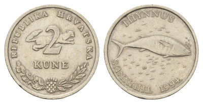 Хорватия 2 куны 1994 Голубой тунец KM 21 медь цинк никель 3459-936