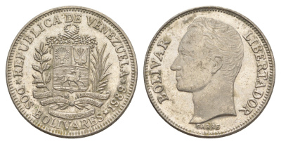 Венесуэла 2 боливара 1989 Симон Боливар Y 43a сталь плакированная никелем 4590-625