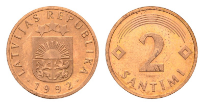 Латвия 2 сантима 1992 KM 21 сталь плакированная медью UNC 4689-941