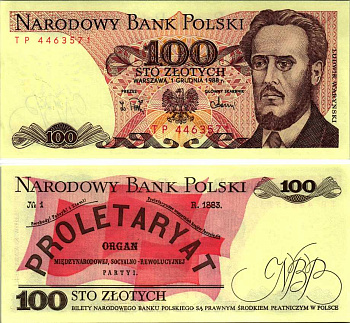 Польша 100 злотых 1988 Людвиг-Фаддей Варынский, манифест социал-революционной партии Pick 143 e бумага UNC (пресс) 8607-76-1-2
