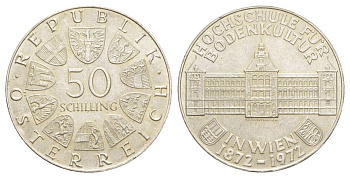 Австрия 50 шиллингов 1972 100 лет Венскому Агрикультурному университету KM 2914 серебро 3896-1613