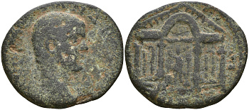 Римская Империя, Провинция Сирия, Финикия, Ортозия AE 221 - 222 Александр Север в ранге цезаря, бюст цезаря / храм Астарты (Extremely rare) SNG Righetti 2276 бронза 1100-6-12