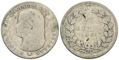 Нидерланды 25 центов 1896 Вильгельмина (1890-1948) KM 115 серебро 4609-755