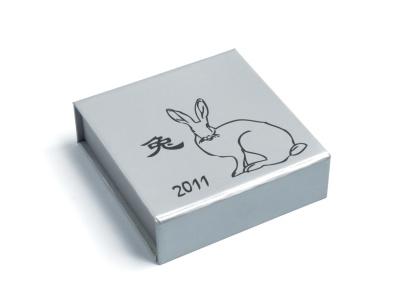 Ниуэ 1 доллар 2011 Год кролика, цветная эмаль, коробка, сертификат KM 510 серебро PROOF 4-3-3-03