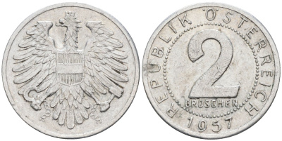 Австрия 2 гроша 1957 KM 2876 алюминий 4594-317