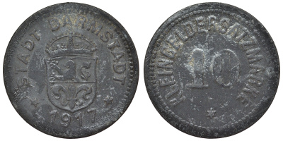 Германия, Дармштадт 10 пфеннигов 1917 Гессен, нотгельд Funk 88.2 цинк 4119-915