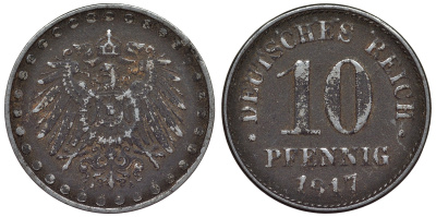 Германия 10 пфеннигов 1917 A KM 20, J. 298 железо 4119-222