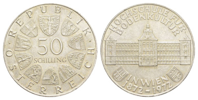 Австрия 50 шиллингов 1972 100 лет Венскому Агрикультурному университету KM 2914 серебро 3896-1613