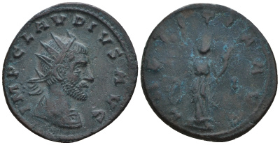 Римская Империя антониниан 270 Клавдий II Готский, IMP CLAVDIVS AVG, бюст императора / LAETITIA AVG, Летиция, персонификация Веселья, Рим RIC 56 биллон 1073-25-52