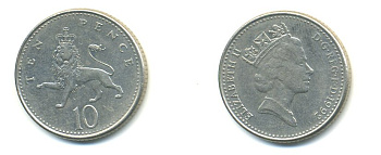 Великобритания 10 пенсов 1992 Елизавета II (1952-2022) KM 938b, Spink 4367 (F4) медно-никель 59-514