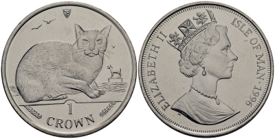 Остров Мэн 1 крона 1996 Бирманская кошка КМ 621 медно-никель UNC M80-18