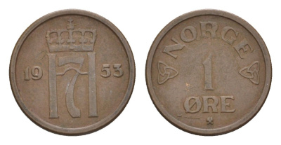 Норвегия 1 эре 1953 Хокон VII (1905-1957) KM 398 бронза 4632-1064