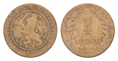 Нидерланды 1 цент 1878 Виллем III (1849-1890) KM 107 бронза 53-166