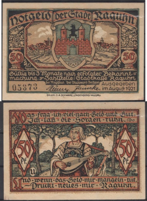 Рагун 50 пфеннигов ND (1921) DeNG 1 1094.1-10/12 бумага UNC (пресс) 8595-5-4-2