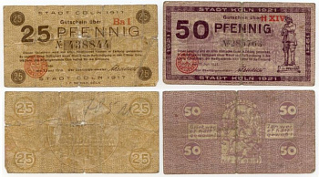 КЕЛЬН 25 И 50 ПФЕННИГОВ НОМЕРНЫЕ бумага	UNC (пресс) 70-2712