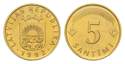 Латвия 5 сантимов 1992 KM 16 никель латунь UNC 4174-462