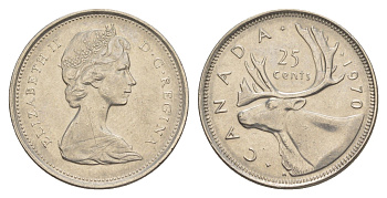 Канада 25 центов 1970 Елизавета II (1952-2022), олень KM 62b никель 4638-513