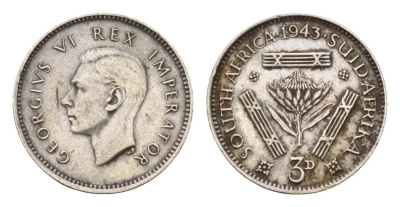 ЮАР 3 пенса 1943 Георг VI (1936-1952) KM 26 серебро 4549-169
