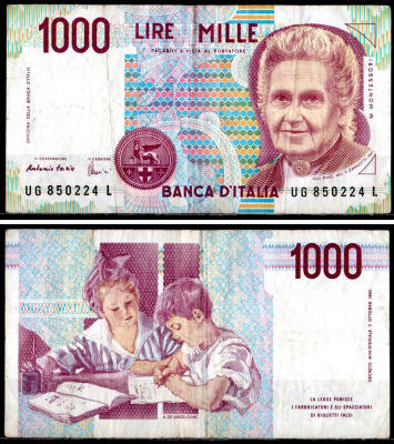 Италия 1000 лир 1990 Pick 114 c бумага 6281-54-2-1