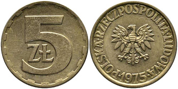 ПОЛЬША 5 ЗЛОТЫХ 1975 МОНДВОР ЛЕНИНГРАД KM 81.1 латунь 110-841