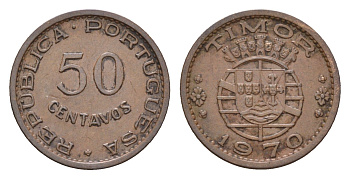 Португальский Тимор 50 сентаво 1970 год-тип KM 18 бронза 4669-737