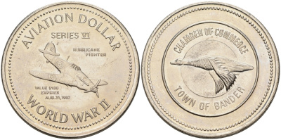 Канада, Гандер жетон 1987 1 авиационный доллар, Hurricane fighter никель 4590-824