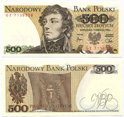 Польша 500 злотых 1982 Тадеуш Костюшко Pick 145 d бумага aUNC 8595-15-2-1