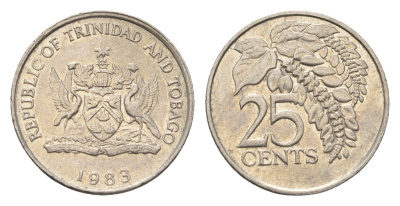 Тринидад и Тобаго 25 центов 1983 цветок дикая пуансеттия KM 32 медно-никель 4664-669