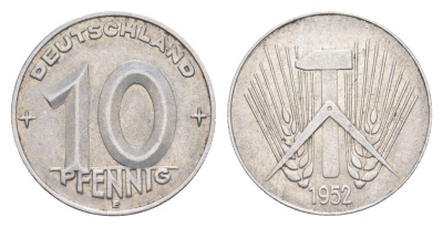 ГДР 10 пфеннигов 1952 E KM 7 алюминий 4647-944