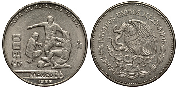 Мексика 200 песо 1986 чемпионат мира по футболу в Мексике в 1986 году, матч KM 525 медно-никель 215-942