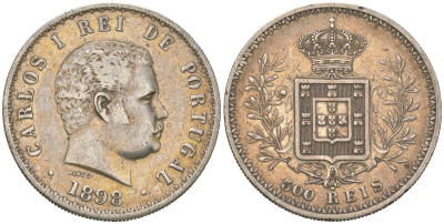 Португалия 500 реалов 1898 Карлуш I (1889-1908) KM 535 серебро 4512-716