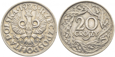 ПОЛЬША 20 ГРОШЕЙ 1923 KM 12 никель 4448-141