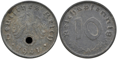 Германия 10 рейхспфеннигов 1941 А KM 101, J. 371 цинк 4116-555