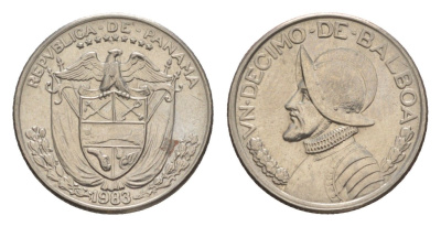 Панама 1/10 бальбоа (10 сентесимо) 1983 KM 10 медь плакированная медно-никелем aUNC 4644-163