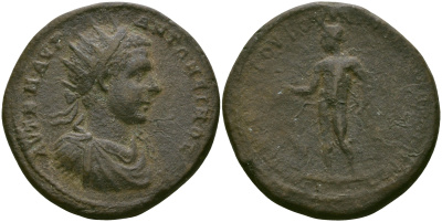 Римская Империя, Провинция Нижняя Мезия, Никополь-на-Истре AE 218 - 222 Элагабал, бюст императора / Аполлон Varbanov 4111 бронза 1100-5-42