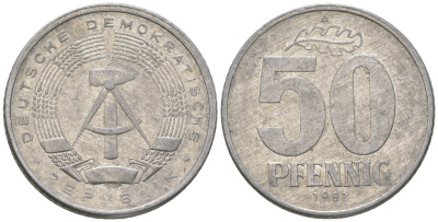 ГДР 50 пфеннигов 1982 А KM 12.2 алюминий 4635-835