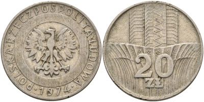 Польша 20 злотых 1974 монетный двор Кремница KM 67, Parchimowicz 245b медно-никель 75-344