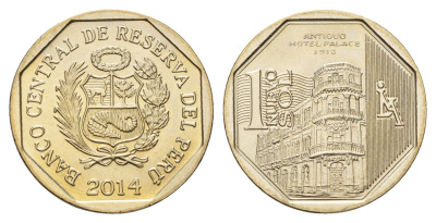 Перу 1 новый соль 2014 Богатство и гордость Перу - Отель «Palace» KM 381 медь цинк никель UNC 3334-622