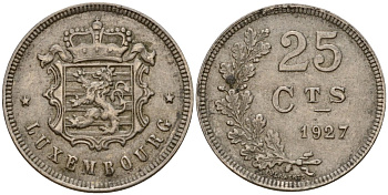 Люксембург 25 сантимов 1927 Шарлотта (1918-1964) KM 37 медно-никель 4577-1134