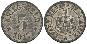 Нойштадт-на-Айше (Бавария) 5 пфеннингов 1917 Funck 372.1, Men05 18654.1, Men18 23323.1 цинк 4169-1219