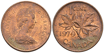 Канада 1 цент 1979 Елизавета II (1952-2022), кленовый лист KM 59.2 бронза 4609-952