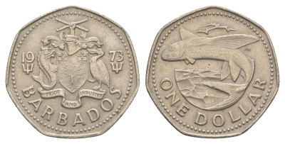 Барбадос 1 доллар 1973 летучая рыба KM 14.1 медно-никель 4637-315