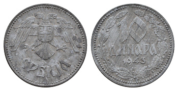 Сербия 10 динаров 1943 год-тип KM 33 цинк 4688-726